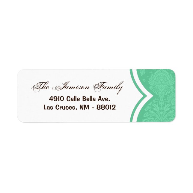 .75"x2.25" Return Address Label Mint White Damask (Front)