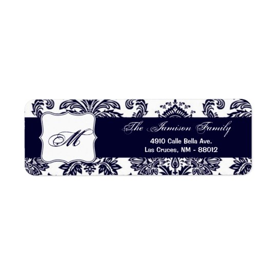 .75"x2.25" Return Address Label Navy Blue Damask