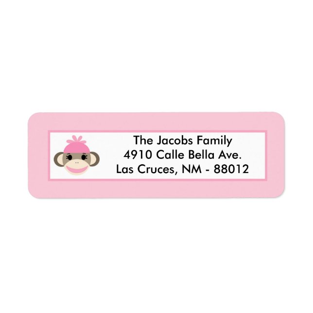 .75"x2.25" Return Address Label Pink Sock Monkey (Front)