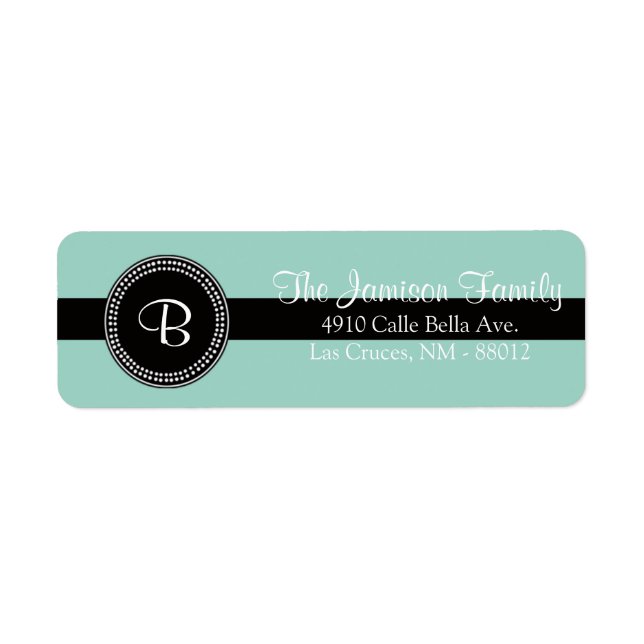 .75"x2.25" Return Address Label Teal&Black Damask (Front)