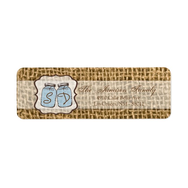 .75"x2.25" Return Address Mason Jar Burlap Country (Front)