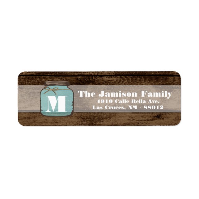 .75"x2.25" Return Address Mason Jar Wood Country (Front)