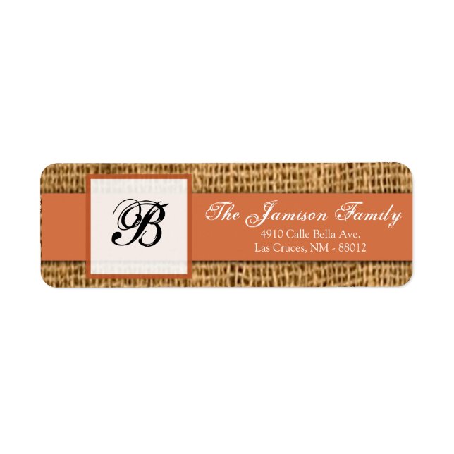 .75"x2.25" Return Address Orange Burlap Lace (Front)
