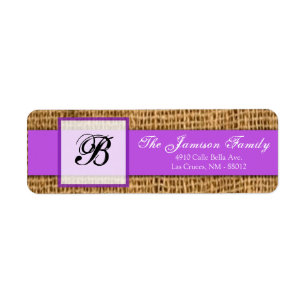 .75"x2.25" Return Address Purple Burlap Lace