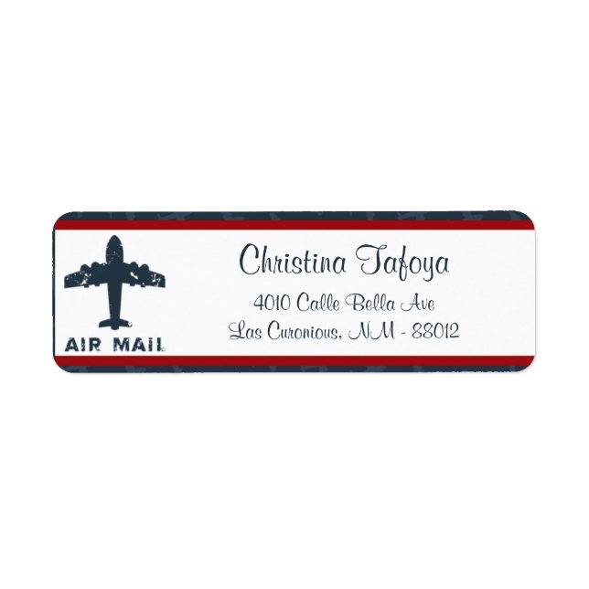 .75" x 2.25" Return Address Aeroplane Flight  Blue (Front)