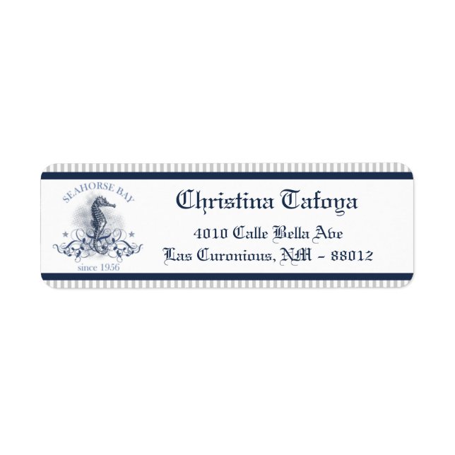 .75" x 2.25" Return Address Blue Seahorse (Front)