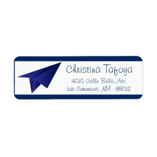 .75" x 2.25" Return Address Paper Plane Flying Blu