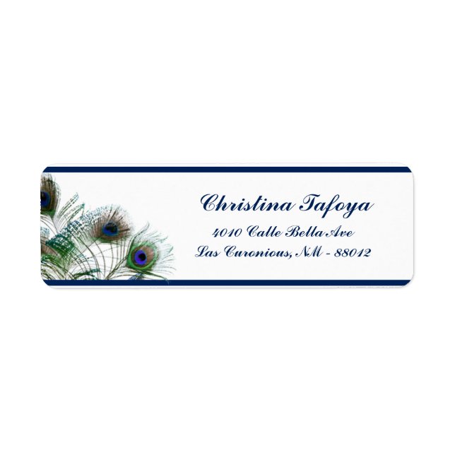 .75" x 2.25" Return Address Peacock Feathers Blue (Front)