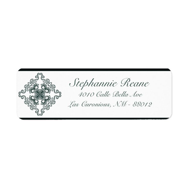 .75" x 2.25" Return Address Teal Damask (Front)