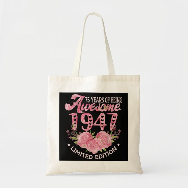 75 Year Old Pink Vintage 1947 bday gift 75th Birth Tote Bag (Front)