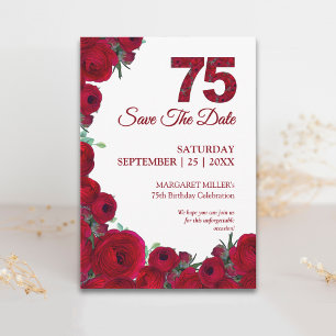 75 Years Elegant Bold Red Floral 75th Birthday Save The Date