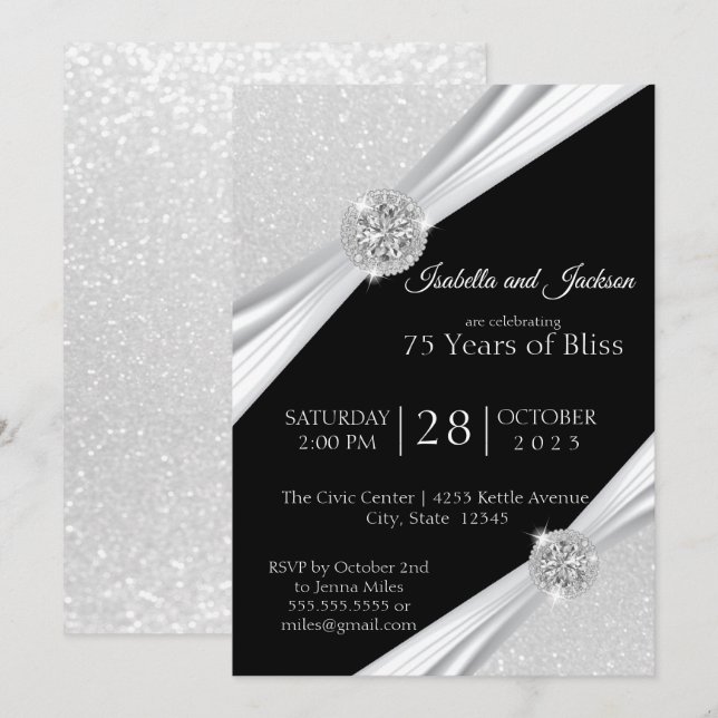 75th / 60th White Glitter Diamond Anniversary Invitation (Front/Back)