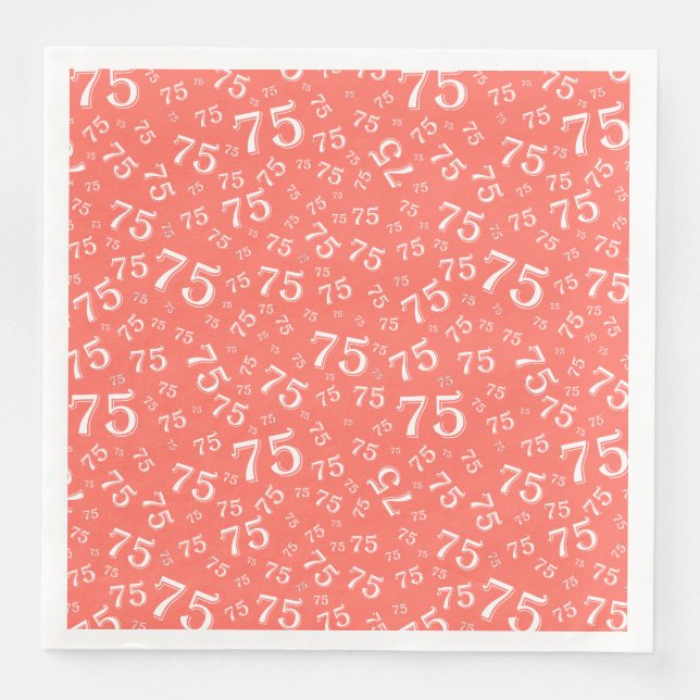 75th Age Random Number Pattern Coral/White Napkin (Front)