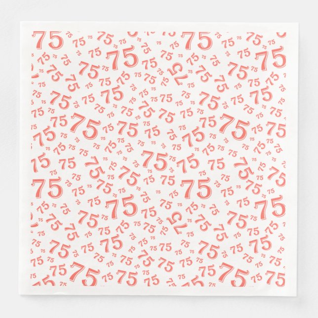 75th Age Random Number Pattern Coral/White Napkin (Front)