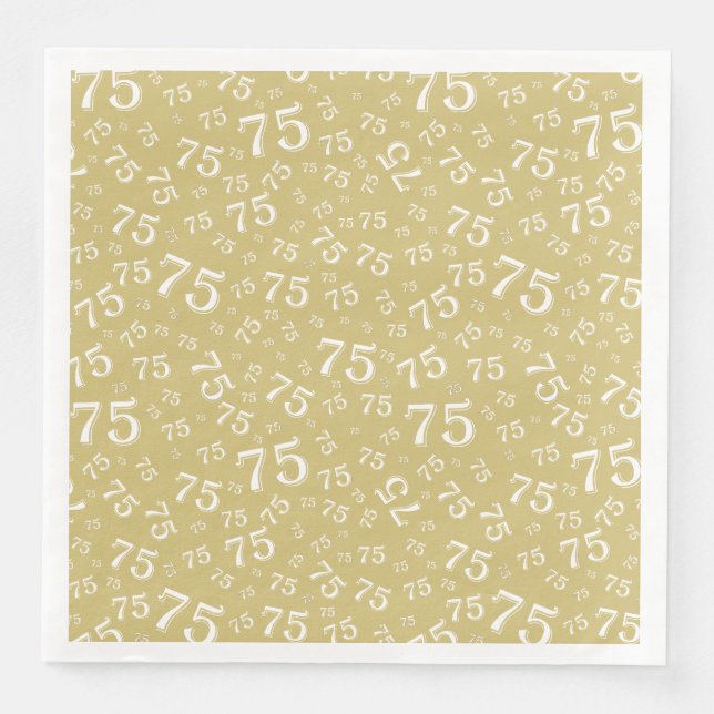 75th Age Random Number Pattern Gold/White Napkin (Front)