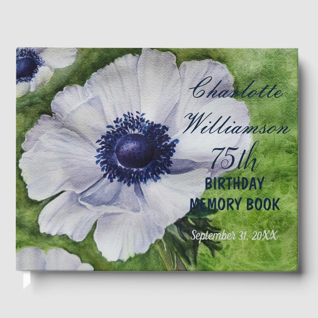 75th Anemone Floral Birthday Memory Guest Book (Front)