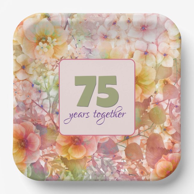 75th Anniversary Cosmos Floral Design  Paper Plate (Front)