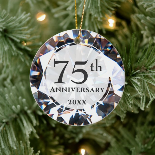 75th Anniversary Diamond Photo Personalised Ceramic Tree Decoration (Tree)