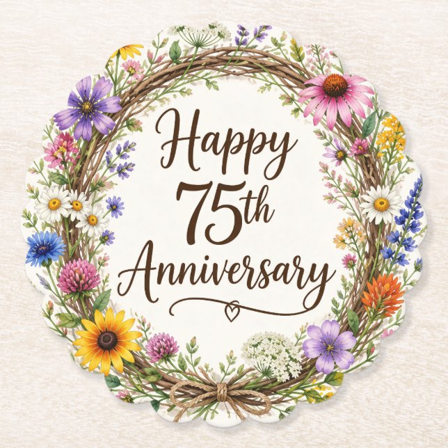 75th Anniversary Floral Paper Coaster (Front)