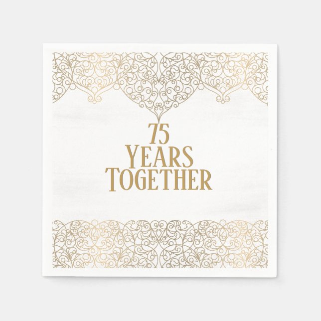 75th Anniversary Gold Lace On White Napkins (Front)