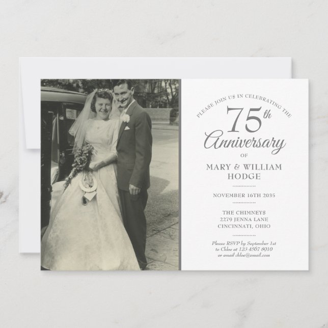 75th Anniversary Heart Confetti Wedding Photo Invitation (Front)