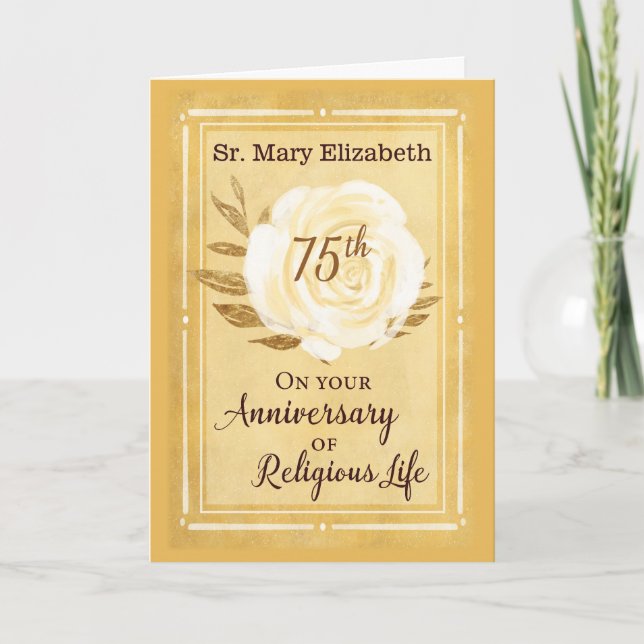 75th Anniversary of Religious Life Nun White Rose Card (Front)