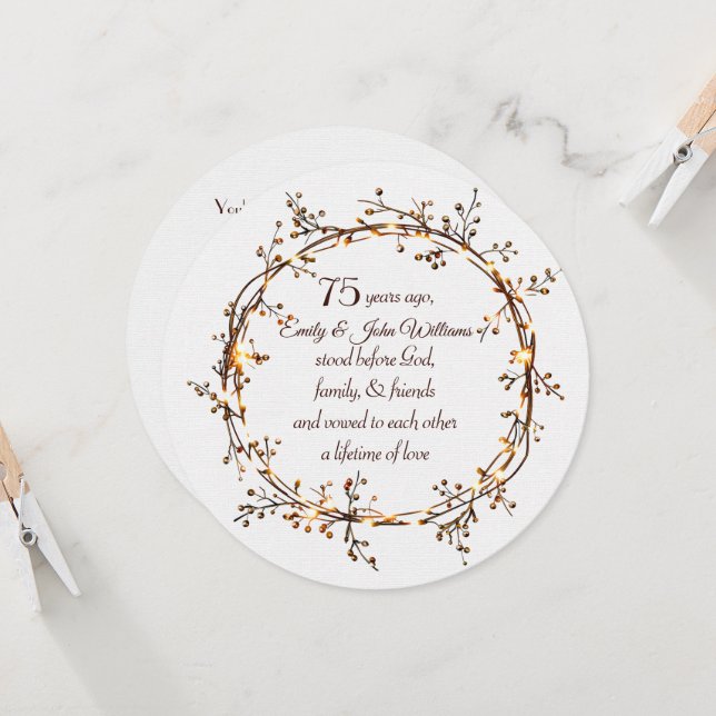 75th Anniversary Party Glowing Autumn Berry Wreath Invitation (Front/Back In Situ)