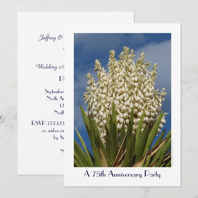 75th Anniversary Party Invitation Flowering Yucca (Front/Back)