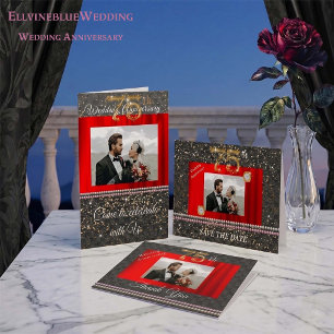 75th Anniversary Party   Photo, Diamond & Gold Invitation