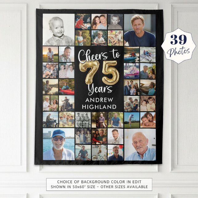 75th Birthday 39 Photo Collage Cheers to 75 Years Tapestry (Creator Uploaded)
