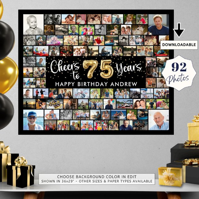75th Birthday 92 Photos Black Gold Cheers To Years Poster (Creator Uploaded)