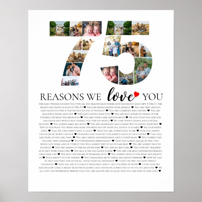75th birthday all the reasons why we love you  poster (Front)