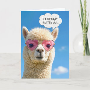 75th Birthday Alpaca In Pink Heart-shaped Glasses Card