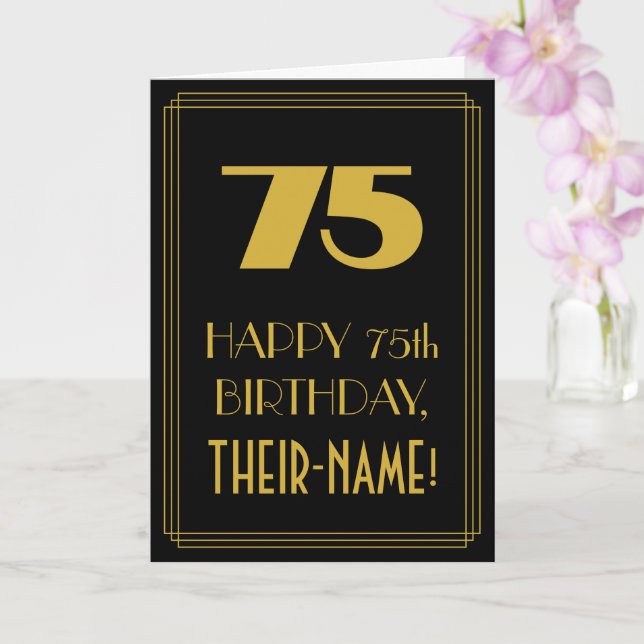 75th Birthday – Art Deco Inspired Look "75" & Name Card (Orchid)