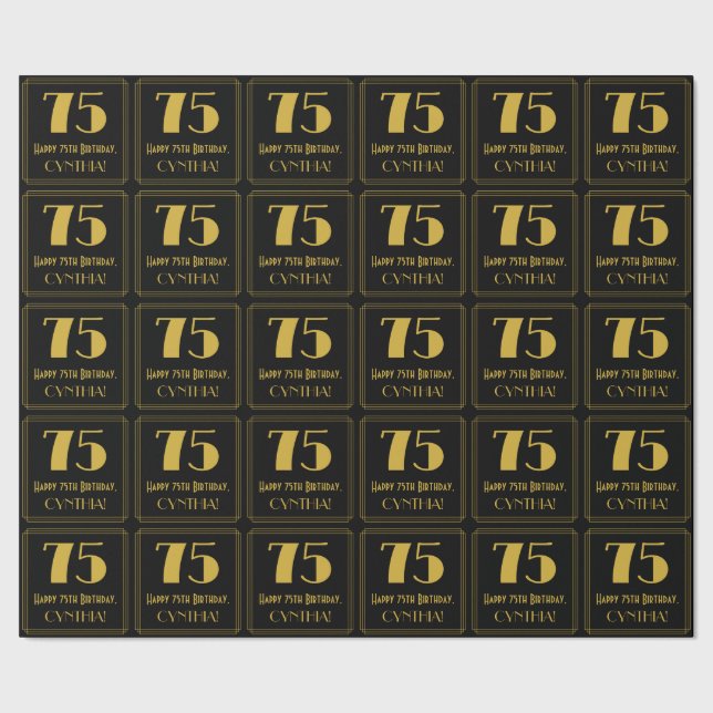 75th Birthday ~ Art Deco Inspired Look "75", Name Wrapping Paper (Seam)