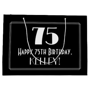 75th Birthday: Art Deco Inspired Style "75", Name Large Gift Bag