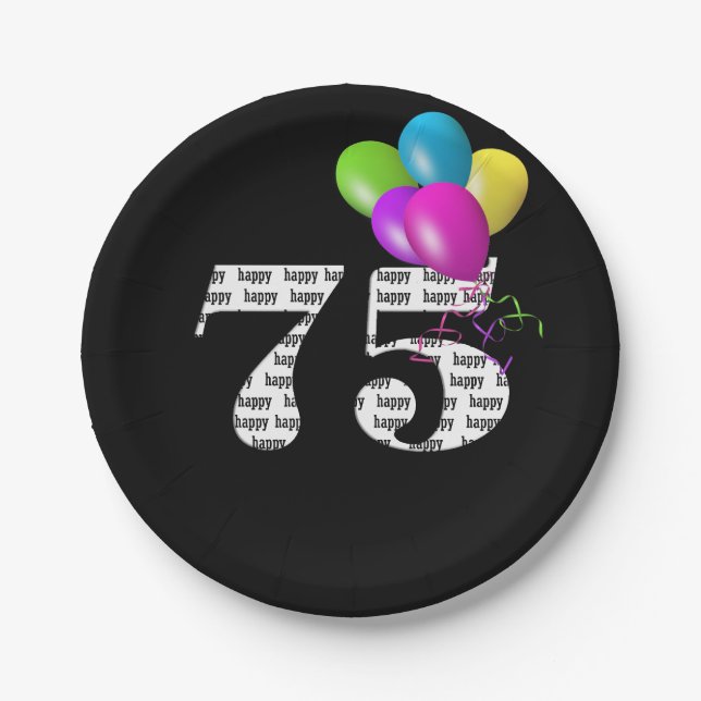 75th birthday balloon bouquet paper plate (Front)