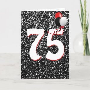 75th Birthday Balloons on Black Glitter Card