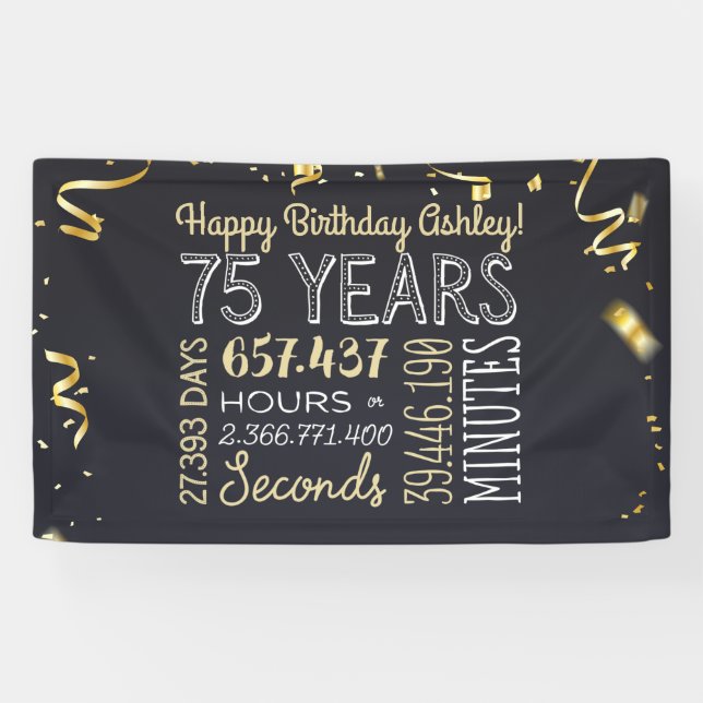 75th Birthday Banner - 75 Years in Hours & Seconds (Horizontal)