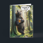 75th Birthday Bear With Beer Mug Card<br><div class="desc">A bear stands leisurely against a tree holding a mug of beer with one paw in a sunlit summer forest with a humourous speech bubble for a 75th birthday.
All text can be changed and the age.</div>