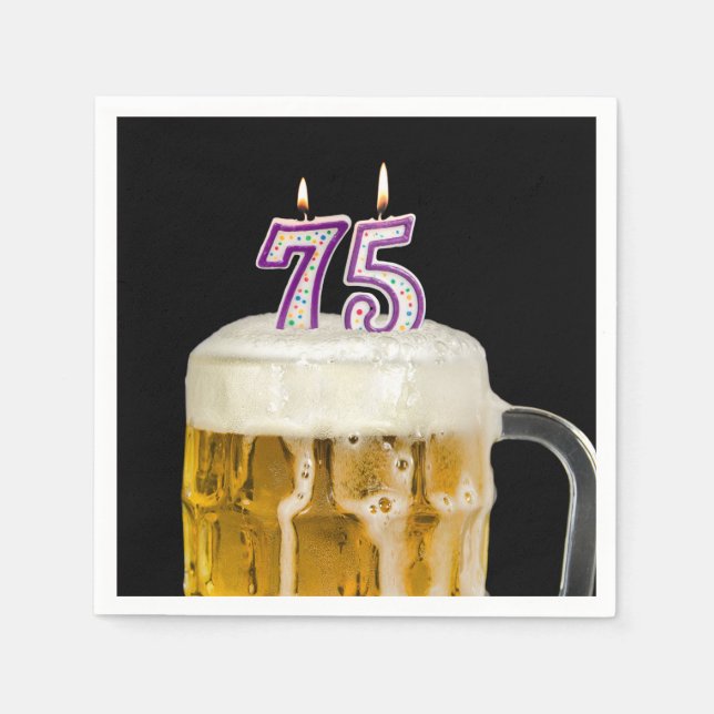 75th Birthday Beer on black Napkin (Front)
