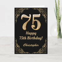 75th Birthday Black and Gold Glitter Frame