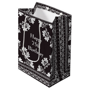 75th Birthday Black and White Bandanna Medium Gift Bag