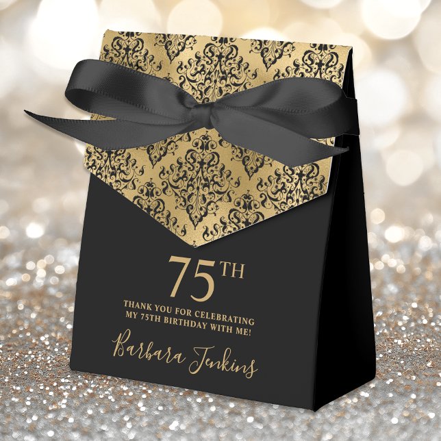75th Birthday Black Gold Damask Thank You Favour Box (Creator Uploaded)