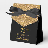 75th Birthday Black Gold Glitter Thank You
