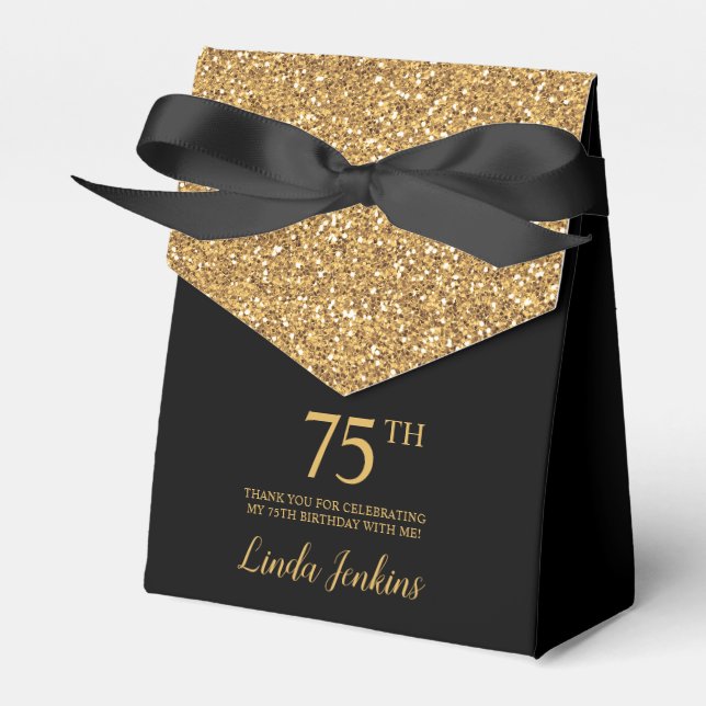 75th Birthday Black Gold Glitter Thank You Favour Box (Front Side)