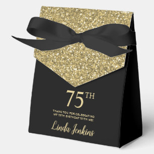 75th Birthday Black Gold Glitter Thank You Favour Box