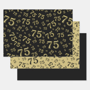 75th Birthday Black & Gold Number Pattern 75 Wrapping Paper Sheet