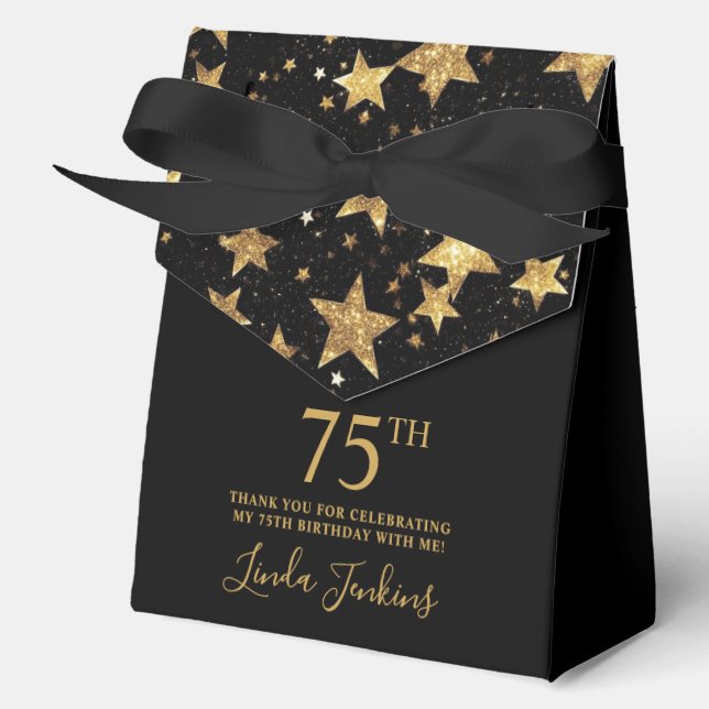 75th Birthday Black Gold Stars Thank You  Favour Box (Front)