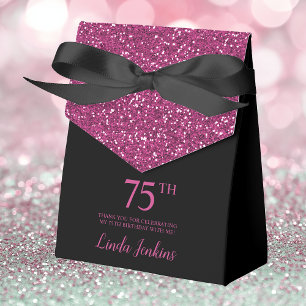 75th Birthday Black Hot Pink Glitter Thank You Favour Box